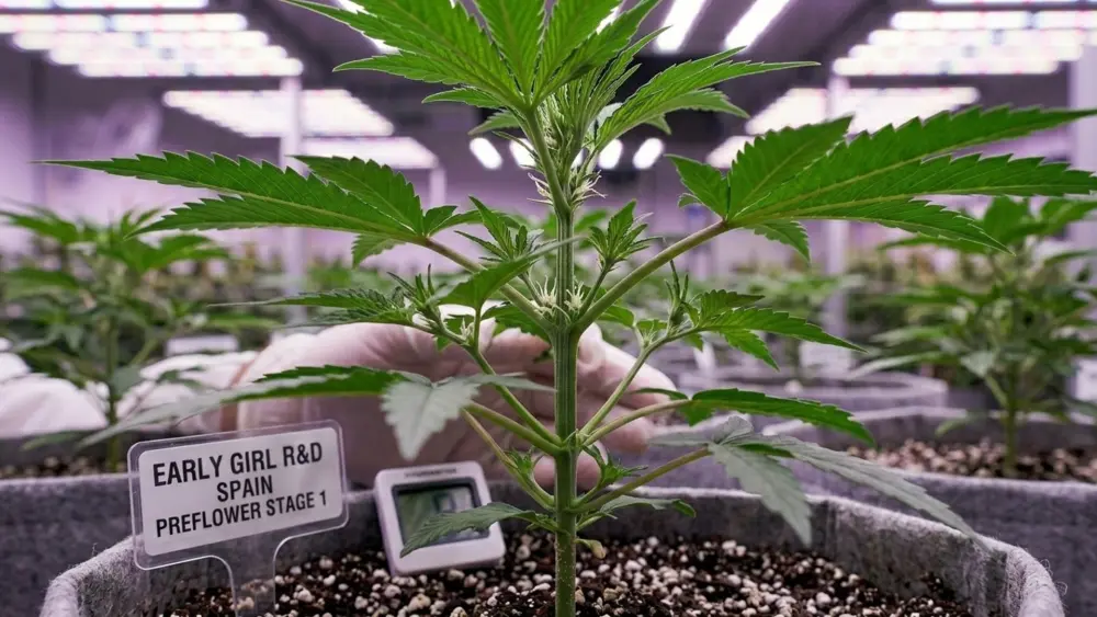Primeras preflores de una planta de marihuana autofloreciente durante la floración
