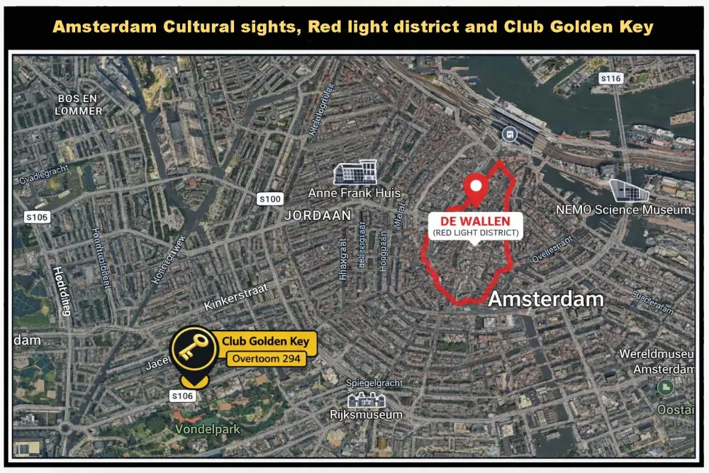 ubicaci&oacute;n Wallen y lugares de inter&eacute;s &Aacute;msterdam Club Golden Key