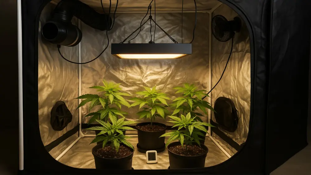 cannabis en un armario de cultivo