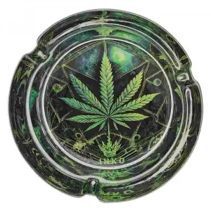 Cenicero Cristal Redondo | Psychedelic Series | Cannabis Leaf 1